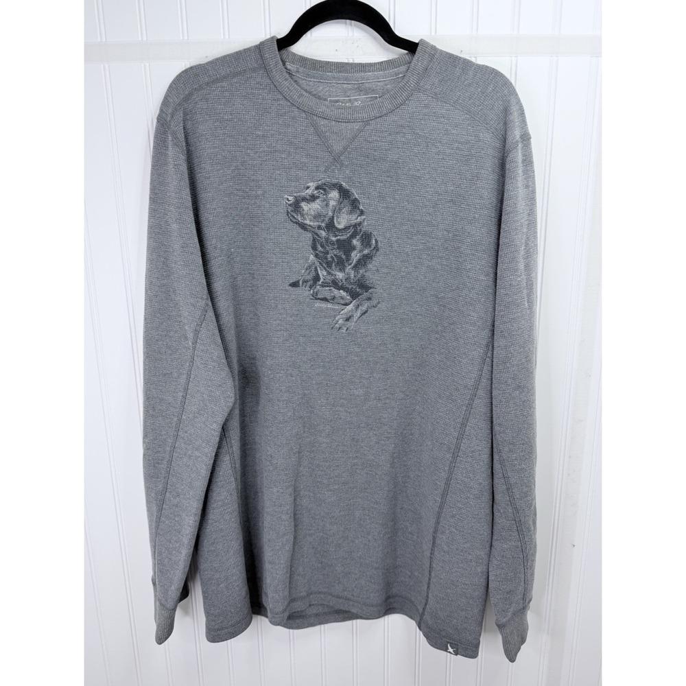 Eddie‎ Bauer Thermal Shirt Mens TL Gray Labrador Dog Graphic Waffle Knit